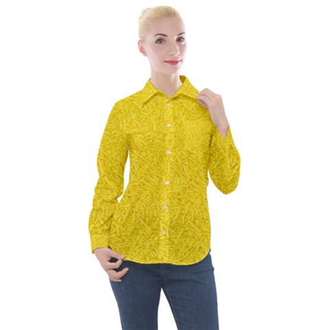 Bright Yellow Crunchy Sprinkles Women s Long Sleeve Pocket Shirt by nateshop