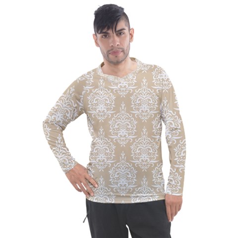 Clean Brown And White Ornament Damask Vintage Men s Pique Long Sleeve Tee by ConteMonfrey