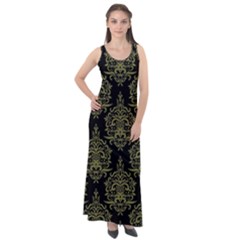 Black And Green Ornament Damask Vintage Sleeveless Velour Maxi Dress by ConteMonfrey