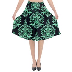 Black And Neon Ornament Damask Vintage Flared Midi Skirt by ConteMonfrey