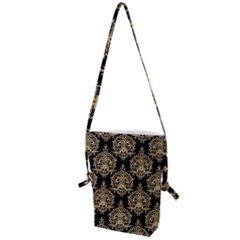 Black And Cream Ornament Damask Vintage Folding Shoulder Bag by ConteMonfrey