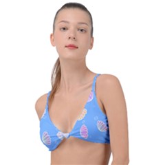 Seashell Clam Pattern Art Design Knot Up Bikini Top by Ravend