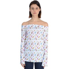 Easter Bunny Pattern Hare Off Shoulder Long Sleeve Top