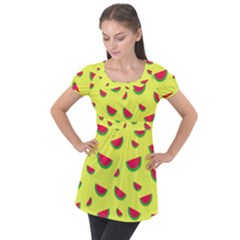 Watermelon Pattern Wallpaper Puff Sleeve Tunic Top by Wegoenart