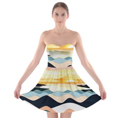 Sea Waves Wave Painting Ocean Water Strapless Bra Top Dress by Wegoenart