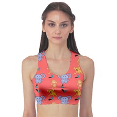 Elephant Cartoon Animal Monkey Sports Bra by Wegoenart