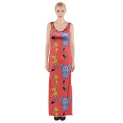 Elephant Cartoon Animal Monkey Thigh Split Maxi Dress by Wegoenart