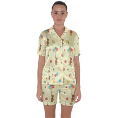 Bear 2 Satin Short Sleeve Pajamas Set by nateshop