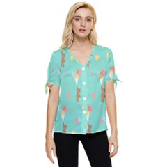 Bear 6 Bow Sleeve Button Up Top