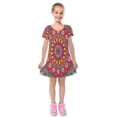 Buddhist Mandala Kids  Short Sleeve Velvet Dress by nateshop