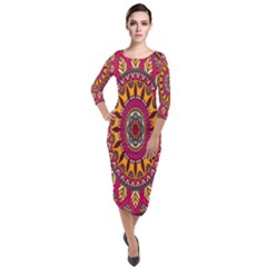 Buddhist Mandala Quarter Sleeve Midi Velour Bodycon Dress by nateshop