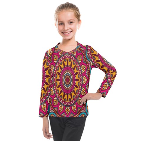 Buddhist Mandala Kids  Long Mesh Tee by nateshop