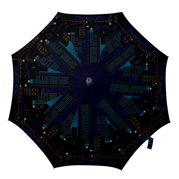 City Building Pixel Art Vaporwave Hook Handle Umbrellas (Medium)