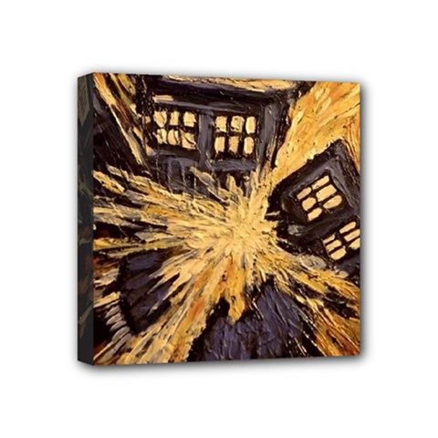 Brown And Black Abstract Painting Doctor Who Tardis Vincent Van Gogh Mini Canvas 4  X 4  (stretched) by danenraven