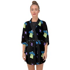 Galaxy Cosmos Rocket Spaceship Ufo Half Sleeve Chiffon Kimono by Wegoenart