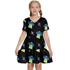 Galaxy Cosmos Rocket Spaceship Ufo Kids  Short Sleeve Tiered Mini Dress by Wegoenart