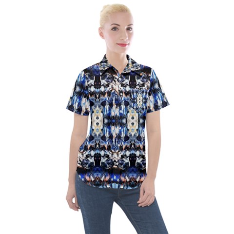 Cobalt Symmetry Women s Short Sleeve Pocket Shirt by kaleidomarblingart