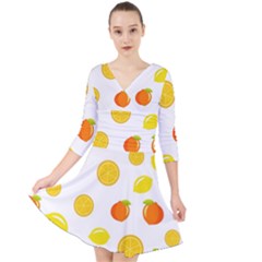 Fruits,orange Quarter Sleeve Front Wrap Dress by nateshop