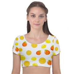 Fruits,orange Velvet Short Sleeve Crop Top  by nateshop