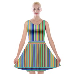 Abstract Stripe Pattern Rainbow Velvet Skater Dress by Wegoenart