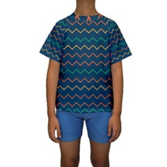 Pattern Zig Zag Colorful Zigzag Kids  Short Sleeve Swimwear by Wegoenart