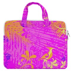 Spring Tropical Floral Palm Bird Pink Pattern Background Macbook Pro 16  Double Pocket Laptop Bag  by Wegoenart