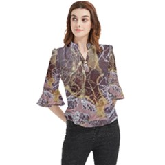 Marble Pattern Texture Rock Stone Surface Tile Loose Horn Sleeve Chiffon Blouse