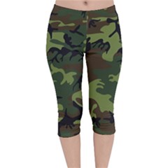 Green Brown Camouflage Velvet Capri Leggings  by nateshop