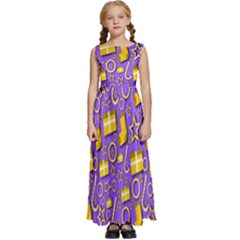 Pattern-purple-cloth Papper Pattern Kids  Satin Sleeveless Maxi Dress by nateshop