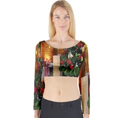 Christmas Tree And Presents Long Sleeve Crop Top by artworkshop