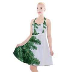 Green Christmas Tree Border Halter Party Swing Dress  by artworkshop