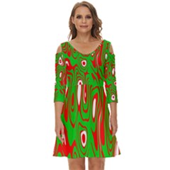 Red-green Shoulder Cut Out Zip Up Dress by nateshop