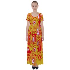 Red-yellow High Waist Short Sleeve Maxi Dress by nateshop