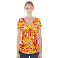 Red-yellow Short Sleeve Front Detail Top by nateshop