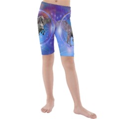 Unicorn Abstract Wave Line Kids  Mid Length Swim Shorts