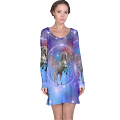 Unicorn Abstract Wave Line Long Sleeve Nightdress by Wegoenart