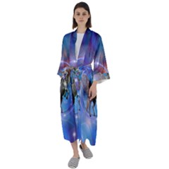 Unicorn Abstract Wave Line Maxi Satin Kimono by Wegoenart