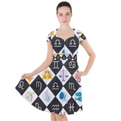 Zodiac Astrology Horoscope Pattern Cap Sleeve Midi Dress by Wegoenart