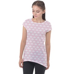 Little Clouds Pattern Pink Cap Sleeve High Low Top by ConteMonfrey
