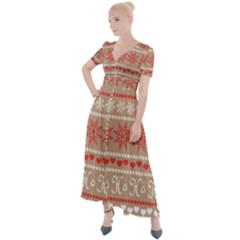 Christmas-pattern-background Button Up Short Sleeve Maxi Dress by nateshop