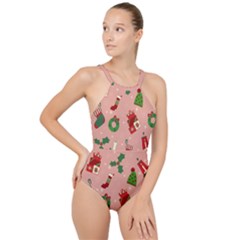 Gifts-christmas-stockings High Neck One Piece Swimsuit by nateshop