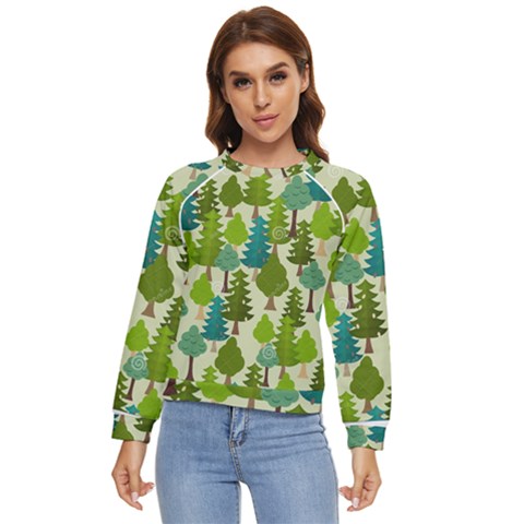 Seamless-forest-pattern-cartoon-tree Women s Long Sleeve Raglan Tee by nateshop