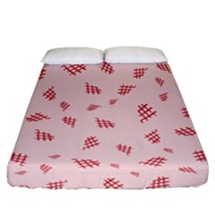 Grid Pattern Red Background Fitted Sheet (queen Size)