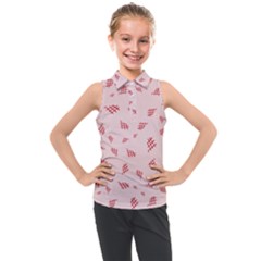 Grid Pattern Red Background Kids  Sleeveless Polo Tee