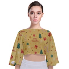 Christmas Treecandy Cane Snowflake Tie Back Butterfly Sleeve Chiffon Top