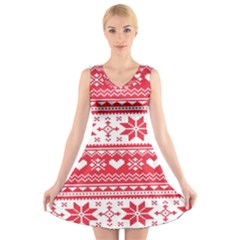 Nordic-seamless-knitted-christmas-pattern-vector V-neck Sleeveless Dress by nateshop