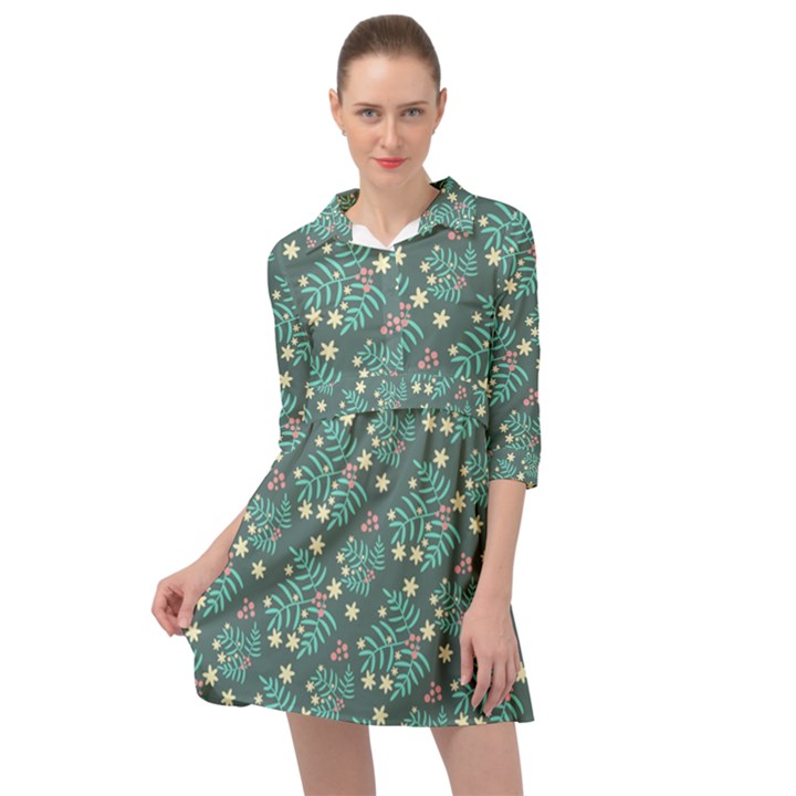 Illustration Pattern Seamless Mini Skater Shirt Dress