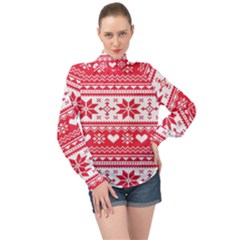 Nordic-seamless-knitted-christmas-pattern-vector High Neck Long Sleeve Chiffon Top by nateshop