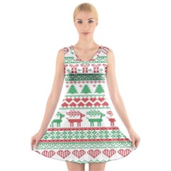 Scandinavian-nordic-christmas-seamless-pattern-vector V-neck Sleeveless Dress by nateshop