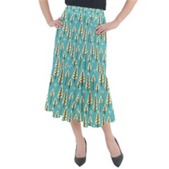 Vector-white-cartoon-trees-pattern Midi Mermaid Skirt by nateshop